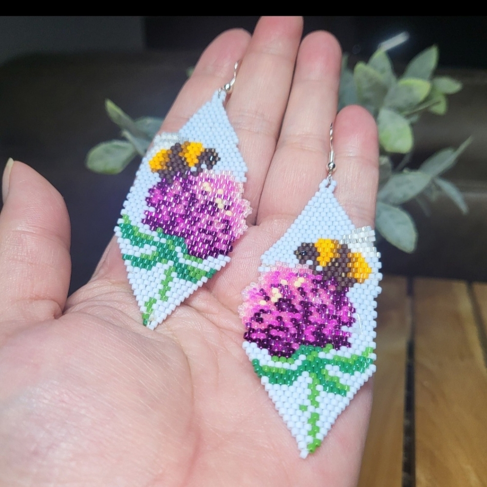 Handmade Beaded Bumblebee on a Floral Bloom